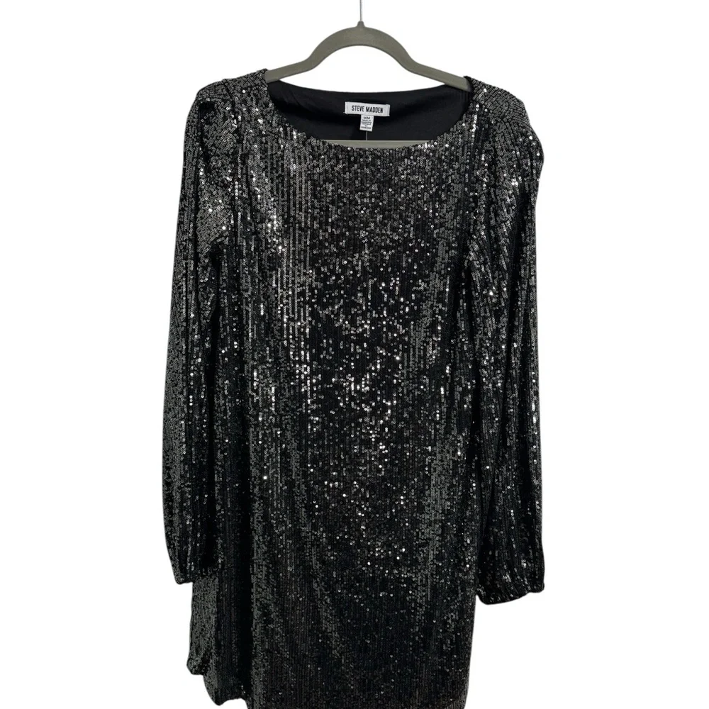Steve Madden Black Sequin Long Sleeve Dress - Picture 3 of 12